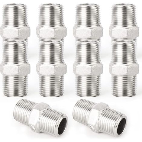 10 pièces raccords de tuyauterie à embout hexagonal en acier inoxydable 304, filetage BSP mâle 1/4" à mâle 1/4", raccord adaptateur droit (1/5)