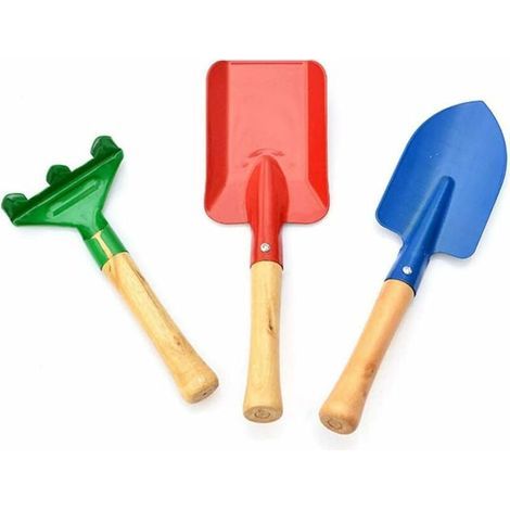 3 PCS Enfants Outils à Main de Jardin, Mini-Pelle Plante de Jardin avec Poignée en Bois, Pelle Sûre avec Petite Pelle à Râteau et Jouet de Jardin à la Truelle (Adapté pour Les Tout-Petits) 1 Set (1/5)