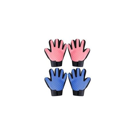 2 Paires de Gants de Toilettage Chat, Brosse à Gants pour Animaux de Compagnie, Gant de Toilettage Gaucher Droitier pour Poils Courts et Longs Bleu Clair/Rouge 4 Pièces (1/5)