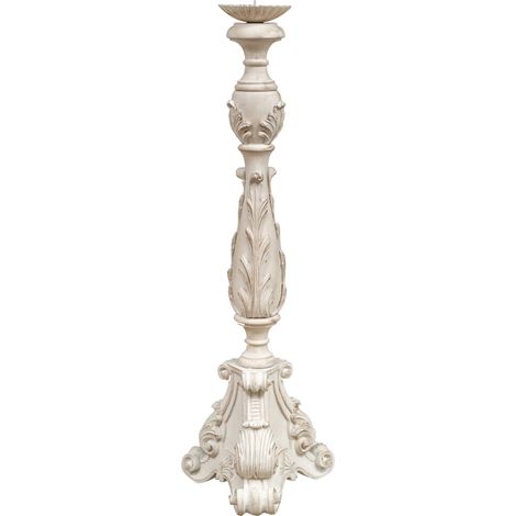 WOODEN CANDLESTICK IN WHITE ANTIQUE FINISH MADE IN ITALY