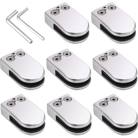 Pinces à Verre Taille S (6–7 mm) en Acier Inoxydable 201 – Dos Plat, Finition Brossée, Fixation Antirouille avec Vis de Serrage pour Balustrade, Garde-Corps, Escalier et Main Courante (1/5)