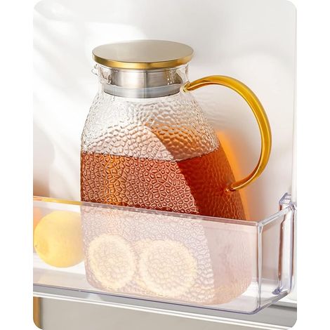 Pichet à eau, carafe en verre borosilicate avec couvercle en acier inoxydable, carafe de porte de réfrigérateur étanche pour boissons chaudes ou froides