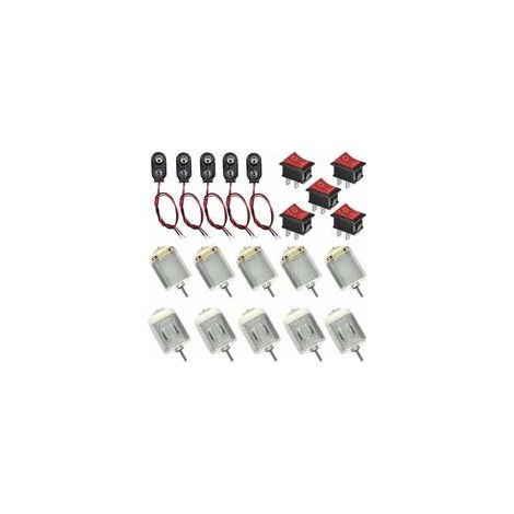 10 pièces mini moteur électrique 130 micro moteur DC 1,5 V-6 V 20 000 tr/min, 5 pièces mini interrupteur de bateau + 5 pièces connexion clip de batterie 9 V pour Arduino DIY (1/5)