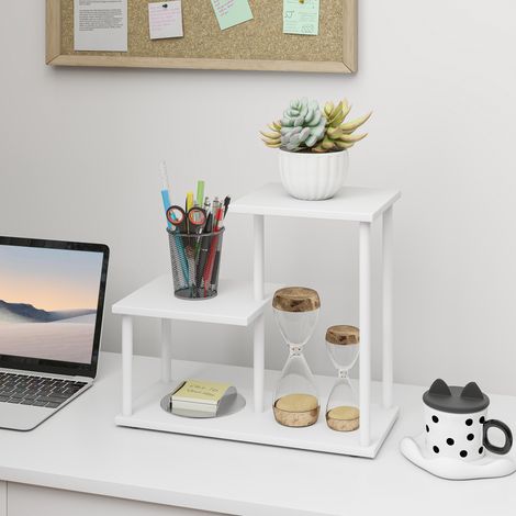Effet bois d’étagère 40x20x34,5 cm blanc à 3 niveaux avec cadre métallique pour bureau de cuisine