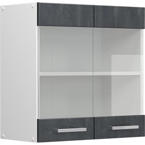 Mobile da cucina in vetro R-Line, Calcestruzzo nero, 60 cm, Vicco