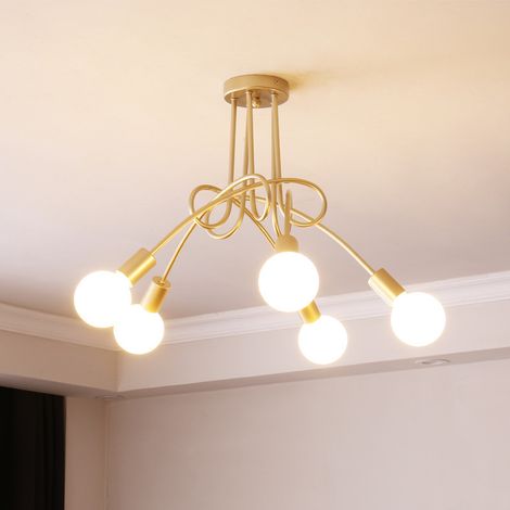 Plafonnier Moderne E27 Luminaire Plafonnier Créatif Lampe de Plafond Métal pour Salon Chambre Bar Café Noir 5 Lumières - Or (1/5)