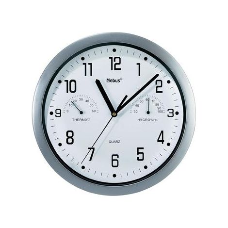 Mebus Reloj de Pared Plateado 25,5 cm con Termómetro