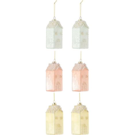 Lot de 6 Sujets de Noël "Maison" 12cm Multicolore