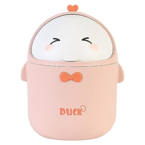 (Pink)Mini Desktop Trash Can with Lid, Portable Cute Cartoon Style Trash Can, Office Trash Can, Small Bathroom Trash Can, for Bedroom, Office, Living Room (1/5)
