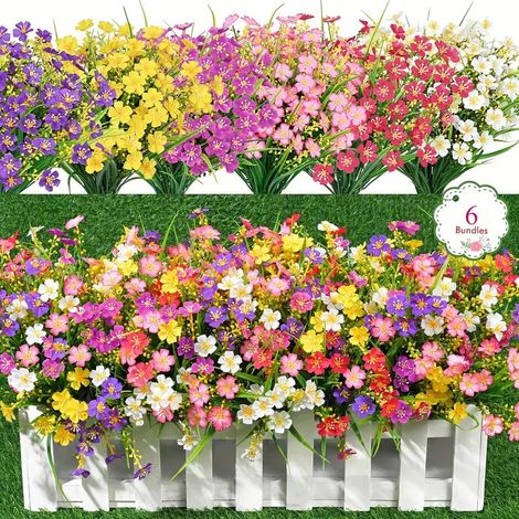 6 Fleurs Artificielles Extérieures et Plantes Artificielles Fleurs Fausse en Plastique Résistante aux UV pour Arrangement Floral,Jardin Maison