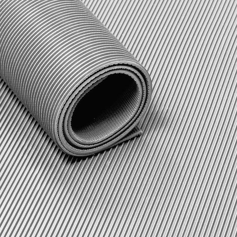 Alfombra de caucho en rollo, acanalada, 3 mm, color gris, 120 cm de ancho, sin olor.