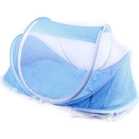 Filet de lit pour bébé, portable, pliable, en polyester, lit de voyage pour nouveau né (bleu ciel) (1/5)