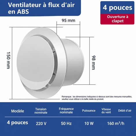 Extracteur d'air mural 4 pouces ABS ultra silencieux avec télécommande minuterie 3 m 4 100 3 30 × 30 × 16 cm 2 kg – Livraison gratuite