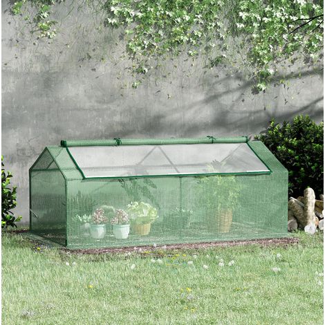 Mini serra a tunnel 180 x 90 x 70 cm con 2 finestre zanzariere, copertura in PE anti-UV e telaio metallico, verde (1/5)