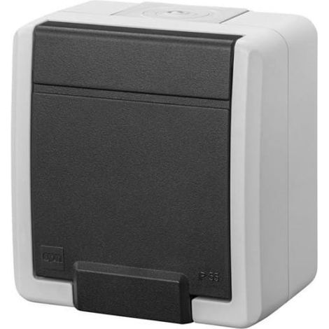 Steckdose IP55 - 1x 2p+z - Grau - Hermetisch - Witterungsbeständig - Langlebig