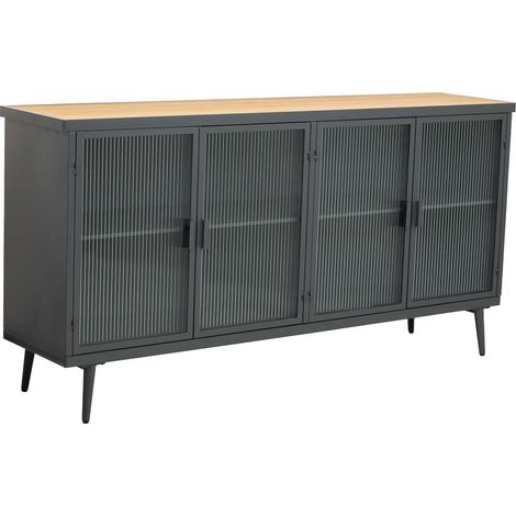 Aparador de metal y madera con vidrio, negro160x36x80h cm (1/5)