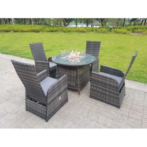 Rattan Outdoor Garden Furniture Gas Fire Pit Dining Table Gas Heater Burner Reclining Table And Chair Sets 4 Seater Plus Round Table