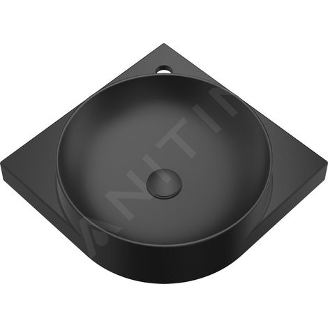 Ravak Yard - Lavabo d'angle 45x45 cm, sans trop-plein, trou pour mitigeur, noir mat XJX0D245000 (1/5)