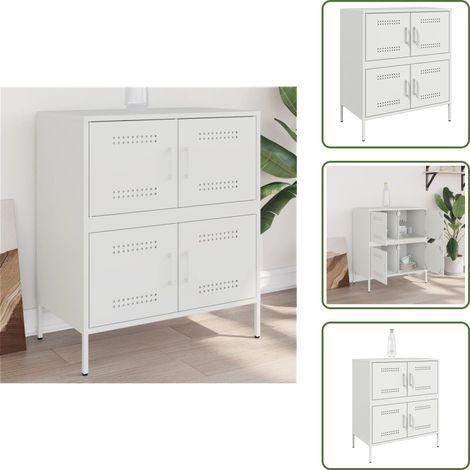 Sideboard Weiß 68x39x79 cm Stahl - Industrielles Sideboard - Weißer Sideboard - Sideboard Aus Stahl - Regal Mit Türen - Wohnraum Dekoration (1/5)