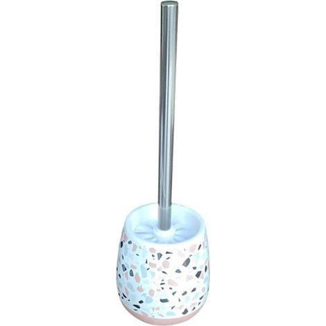 TRADE SHOP - Portascopino Bagno Graniglia Bianco Multicolore Con Base Rosa Con Scopino 59878 - (1/2)