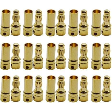 Pair 15 Paires 3.5mm Plaqué Or Connecteur Bullet, 3.5 mm Banane Fiche Remplacement de Connecteurs Bullet Mâle Femelle pour Batterie RC Lipo (1/5)