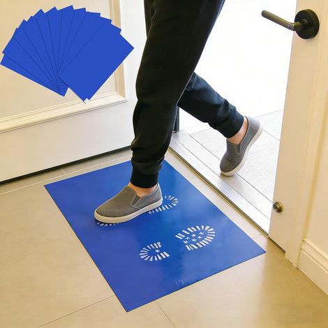 300 Couches Tapis Collants au Sol,10 Pièces 60 x 90 cm PE Tapis Adhésif Anti-poussière Étanche, Paillasson Peel-Off Tapis de Sol,Adapté Aux Laboratoires Hospitaliers,Bleu (1/5)
