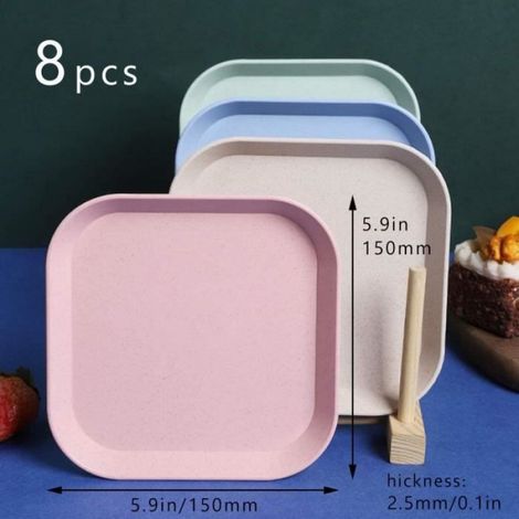 8 Pièces Assiette à Dessert, Petite Assiettes en Paille de Blé Légère de 15cm, Assiettes à Gâteau Plateau de Fruits, Assiette de (1/4)
