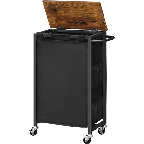 Panier à linge marron rustique 40L sur roulettes avec poignée