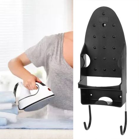 Support 2 en 1 pour table à repasser et fer électrique, étagère pour table à repasser, étagère de salle de bain, support pour fer à repasser, rangement pour fer électrique, noir. (1/5)