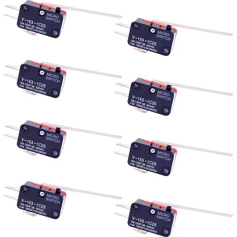 Micro fins de course Longs droit Charniere Bras (lot de 8), Micro interrupteur V-153-1C25 SPDT à levier long 20A 250VAC