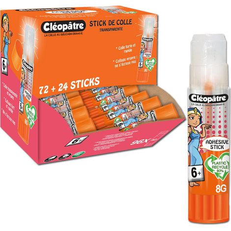 Boîte de 96 bâtons de colle TRANSPARENTE Adhésive plastique recyclé en 8 gr Sans Solvant Idéal pour les écoles (1/5)