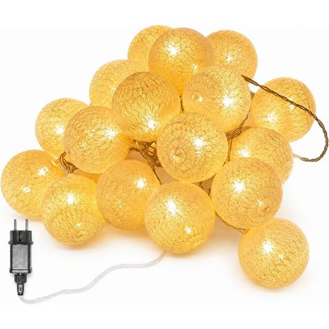 Guirlande boules de coton 3,8 m 20 LED avec prise, veilleuse Noël mariage, déco chambre (1/5)