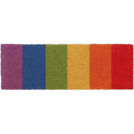 Relaxdays Felpudo Coco, Arcoíris, 75 x 25 cm, Alfombrilla Puerta Entrada, Resistente, Interior y Exterior, Multicolor