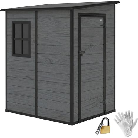 Outsunny Lean to Garden Shed, Plastic Tool Storage House w/ Lockable Door