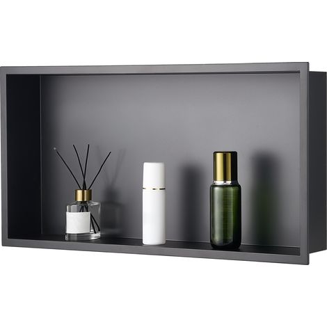 VEVOR Nicchia per Doccia, 33,0 x 63,5 x 10,2 cm, Nicchia Durevole in Acciaio Inossidabile da Incasso a Parete, Robusto Porta Sapone e Shampoo, Sigillato Impermeabile, Singolo Strato, Nero