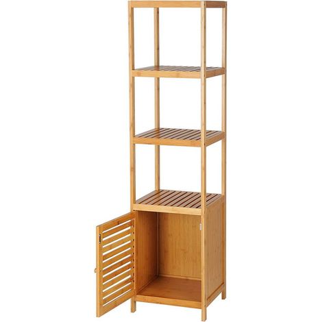 Étagère sur pied avec 5 espaces de rangement meuble de salle de bain en bambou (1/5)