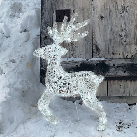 Decorazione natalizia "Renna galoppante" 3D con led bianco per uso interno ed esterno -60 cm