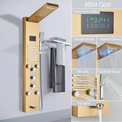 (8004A) Panneau de douche avec éclairage LED, colonne de salle de bain, écran numérique, type cascade/effet pluie