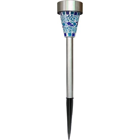 Lámpara solar impermeable para jardín, apta para uso exterior, con diseño de mosaico LED y luz nocturna decorativa (mini lámpara de mosaico de acero inoxidable azul, lámpara solar para jardín). (1/5)