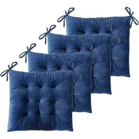 Lot de 4 Coussins de Chaise 40 x 40 x 4.5 cm, Coussin Chaise Exterieur Coussin de Jardin Idéal, Galette Chaise Polyester,Marine (1/4)