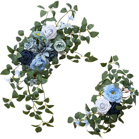 Hochzeitsdekorationsset mit künstlichen Rosen und Pfingstrosen zur Begrüßung der Gäste, Hochzeitsbögen und Türstürzen (blau). (1/2)
