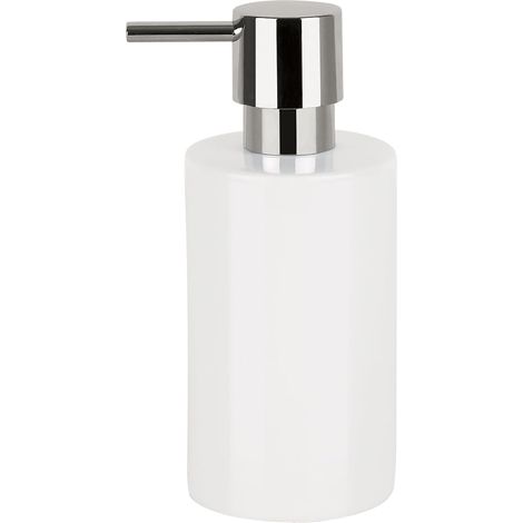 Distributeur de Savon Tube - avec Pompe en Acier Inoxydable - Distributeur de Savon Liquide - Porcelaine - 300 ML - Durable et Robuste - Blanc (1/5)