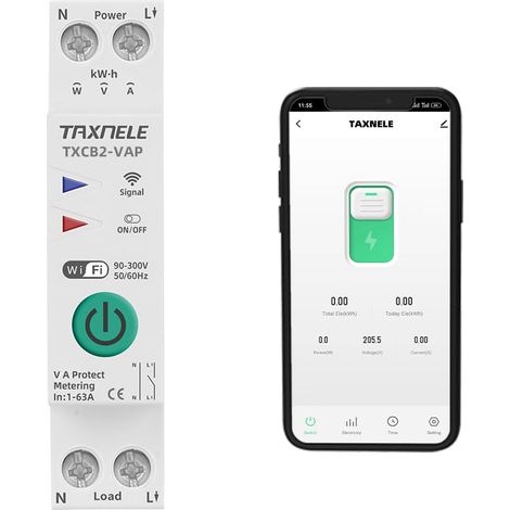 TUYA WIFI Smart Circuit Breaker Power Measurement Energy Meter kWh 1P 230V Voltmeter Ammeter DIN Rail Smart Life Wireless Remote Control Switch Timer Voice Control, 1-63A