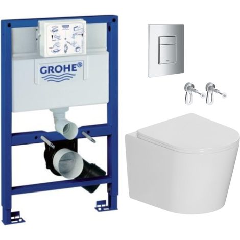 Grohe WC ad incasso Rapid SL + WC sospeso senza flangia + sedile SoftClose + placca cromata (RAPSL082-CETOR1DE)