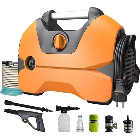 Laveuse électrique haute pression 3000W portable, pistolet polyvalent lavage voiture, machine pour sols, jardin, maison et voiture, orange (1/5)