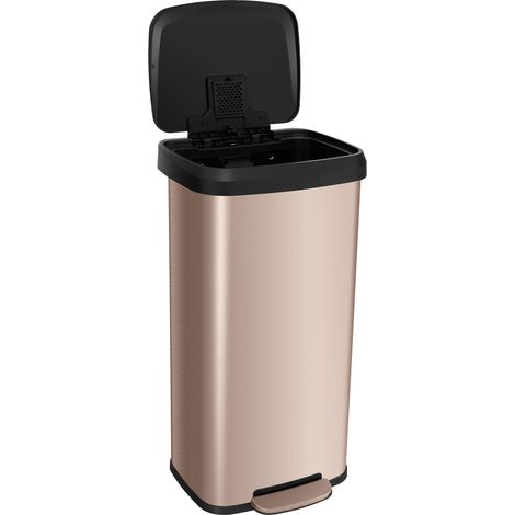 Pattumiera da cucina in acciaio inox da 68 litri, rettangolare, pedale di smorzamento, scomparto per deodorante, coperchio con chiusura ammortizzata, anti-impronta, oro rosa (1/5)