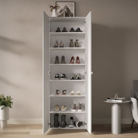 Schuhschrank Genuri, Schuhregal 21 Paare, 6 Ablagen Made in Italy, 2 Türen, 63x35x186h cm Weiß Hochglanz (1/5)