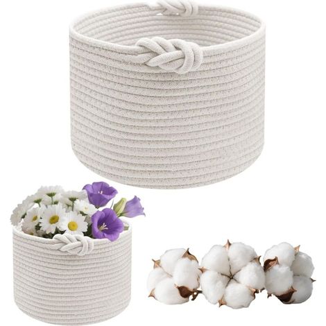 Bardusch-Panier Rangement, Panier de Rangement Tressés en Coton pour Chambre d'Enfant,Bain,Chambre, D 24 x H 18 cm (Blanc) (1/4)