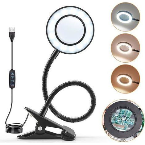 10X Lampe Loupe Lampe de Bureau LED, 3 Couleurs 10 Luminosité, 360° Flexible, Portable Lampe Bureau Pince Grossissante Eclairante (1/5)
