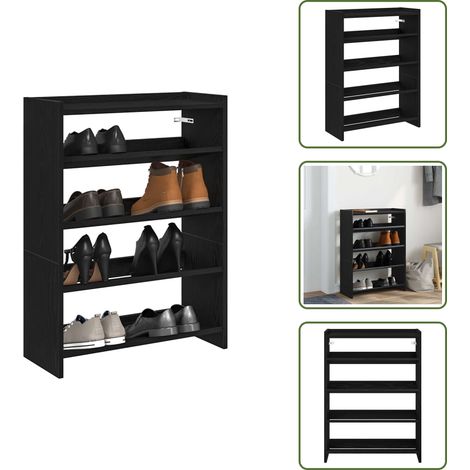 Étagère à chaussures noir 60x25x81 cm bois d'ingénierie - Étagère À Chaussures - Étagères À Chaussures - Rangement De Chaussures - Armoire À Chaussures